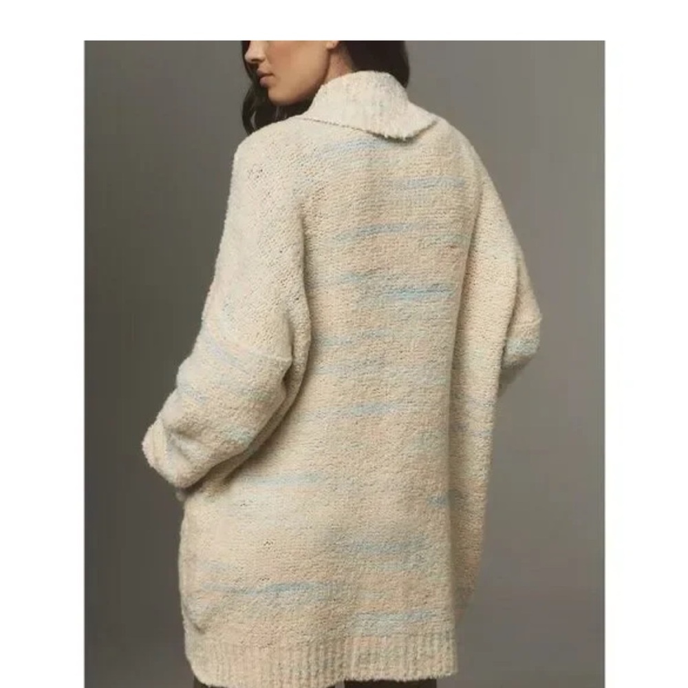 Pilcro Oversized Cardigan Sweater 1X Wool Blend Chunky Boxy Ivory Blue Grandma - Picture 8 of 12